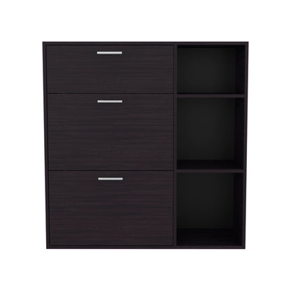 Showie 3-Door Shoe Rack with Interior Shelves And Side Shelves, One Drawer Storage Cabinet for Shoes and Accessories