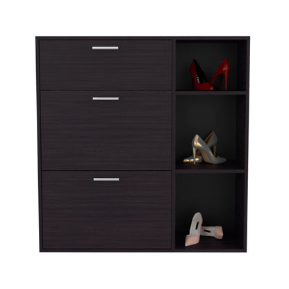 Showie 3-Door Shoe Rack with Interior Shelves And Side Shelves, One Drawer Storage Cabinet for Shoes and Accessories