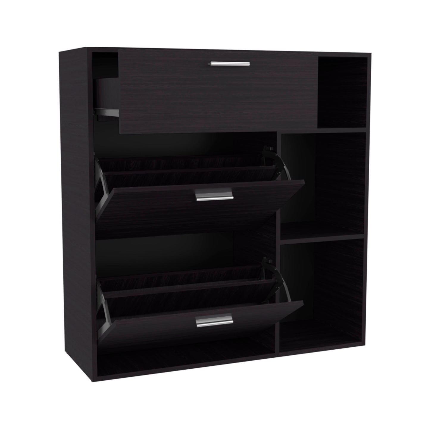 Showie 3-Door Shoe Rack with Interior Shelves And Side Shelves, One Drawer Storage Cabinet for Shoes and Accessories