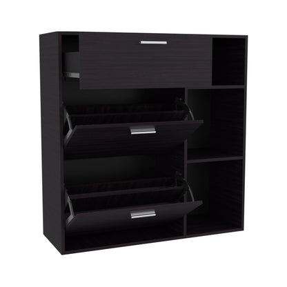 Showie 3-Door Shoe Rack with Interior Shelves And Side Shelves, One Drawer Storage Cabinet for Shoes and Accessories