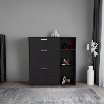 Showie 3-Door Shoe Rack with Interior Shelves And Side Shelves, One Drawer Storage Cabinet for Shoes and Accessories