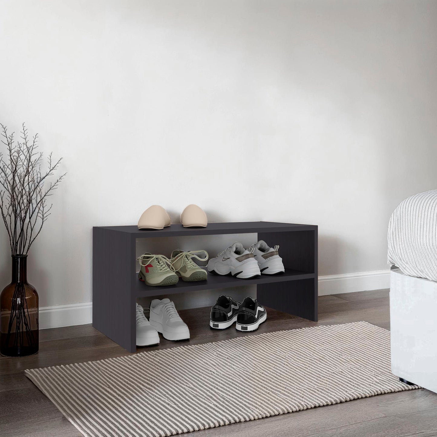 Silpa Small Shoe Rack with Three Open Shelves, Compact Modern Shoe Organizer for Entryway or Closet, 23.6” Wide