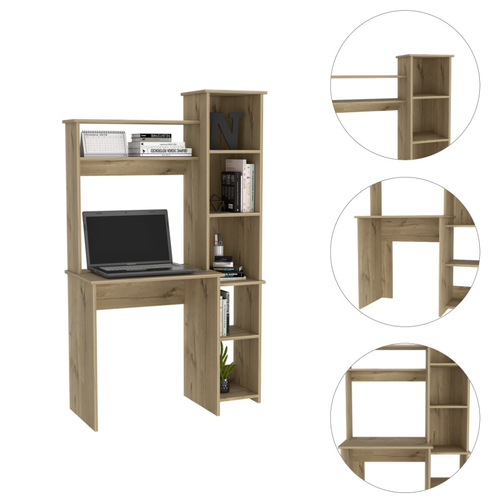 Tuhome Versalles Writing Desk with Two Superior Shelves, Five Side Open Storage Compartments, Space-Saving Modern Workstation Design for Studios and Offices, Ideal for Organization, Books, Accessories and Daily Productivity