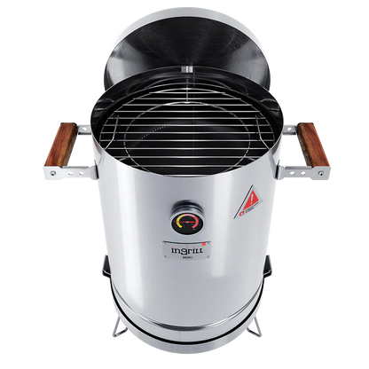 3-in-1 Stainless Steel Smoker Barrel Grill – Portable Charcoal BBQ with Thermometer, Outdoor Cooking Smoker for Camping, Backyard & Home BBQ INGRILL