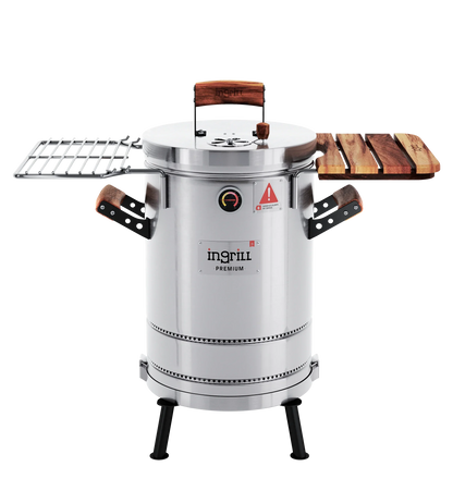 3-in-1 Stainless Steel Smoker Barrel Grill  Premium– Portable Charcoal BBQ with Thermometer, Outdoor Cooking Smoker for Camping, Backyard & Home BBQ INGRILL