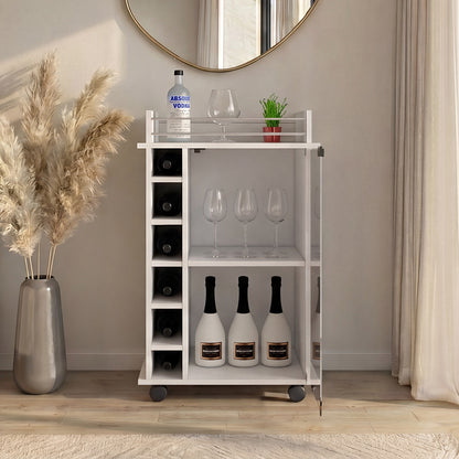 Tuhome Dukat Bar Cart with Two Shelves, Six Built-In Wine Racks, Four Casters, Modern Storage Solution for Kitchen or Dining Room