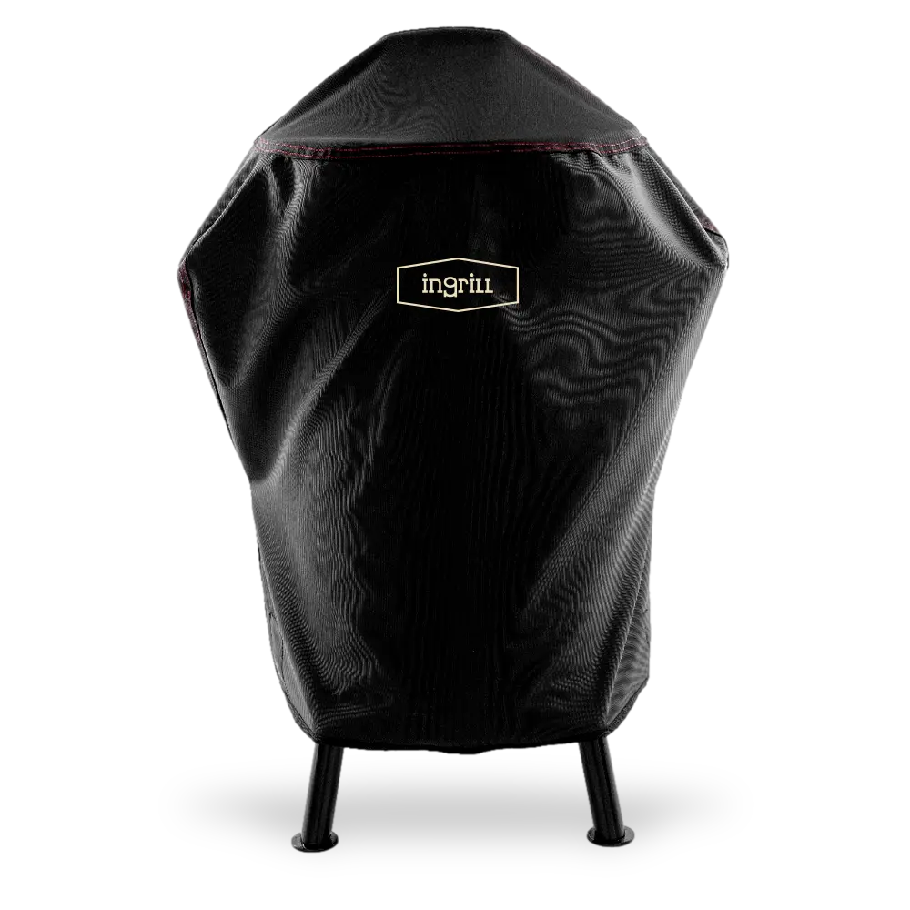 INGRILL Small Barrel Grill Cover – Weather-Resistant Waterproof Black Canvas Cover with Bottom Straps, Secure Outdoor Protection for Small Smokers