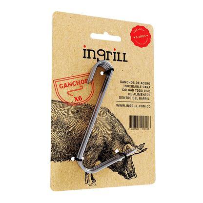 INGRILL Stainless Steel Meat Hooks – Set of 6, Heavy-Duty 304 Stainless Steel Hanging Hooks for Barrel & Drum Smokers