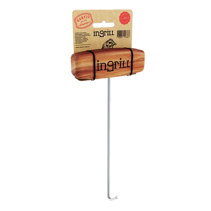 INGRILL Stainless Steel Meat Hook Tool for Barrel Smokers – Heavy-Duty 304 Stainless Steel BBQ Hook with Teak Wood Handle for Lifting, Hanging & Handling Meat
