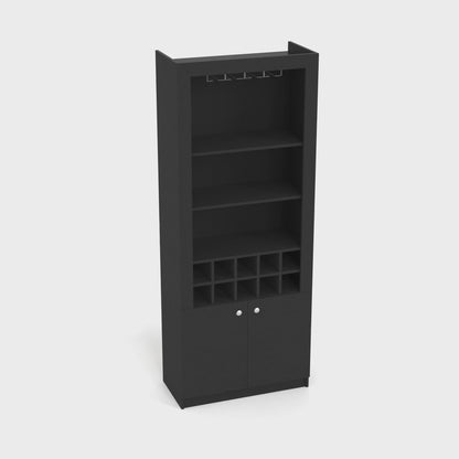 Nero Tall Bar Cabinet 4-Tier Modern Bar Cabinet with Glass Holder Stemware Rack, Wine Cabinet, Liquor Cabinet, 10 Bottle Cubbies and 4 Shelves.