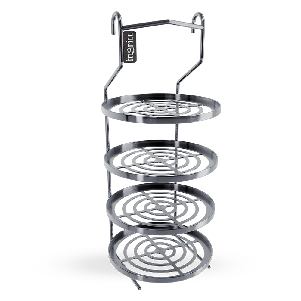 INGRILL 4-Tier Multi-Purpose Rack for Barrel & Vertical Smokers – 304 Stainless Steel Vertical BBQ Rack for Burgers, Bacon, Vegetables & More