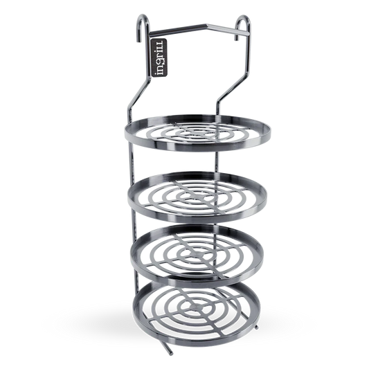 INGRILL 4-Tier Multi-Purpose Rack for Barrel & Vertical Smokers – 304 Stainless Steel Vertical BBQ Rack for Burgers, Bacon, Vegetables & More