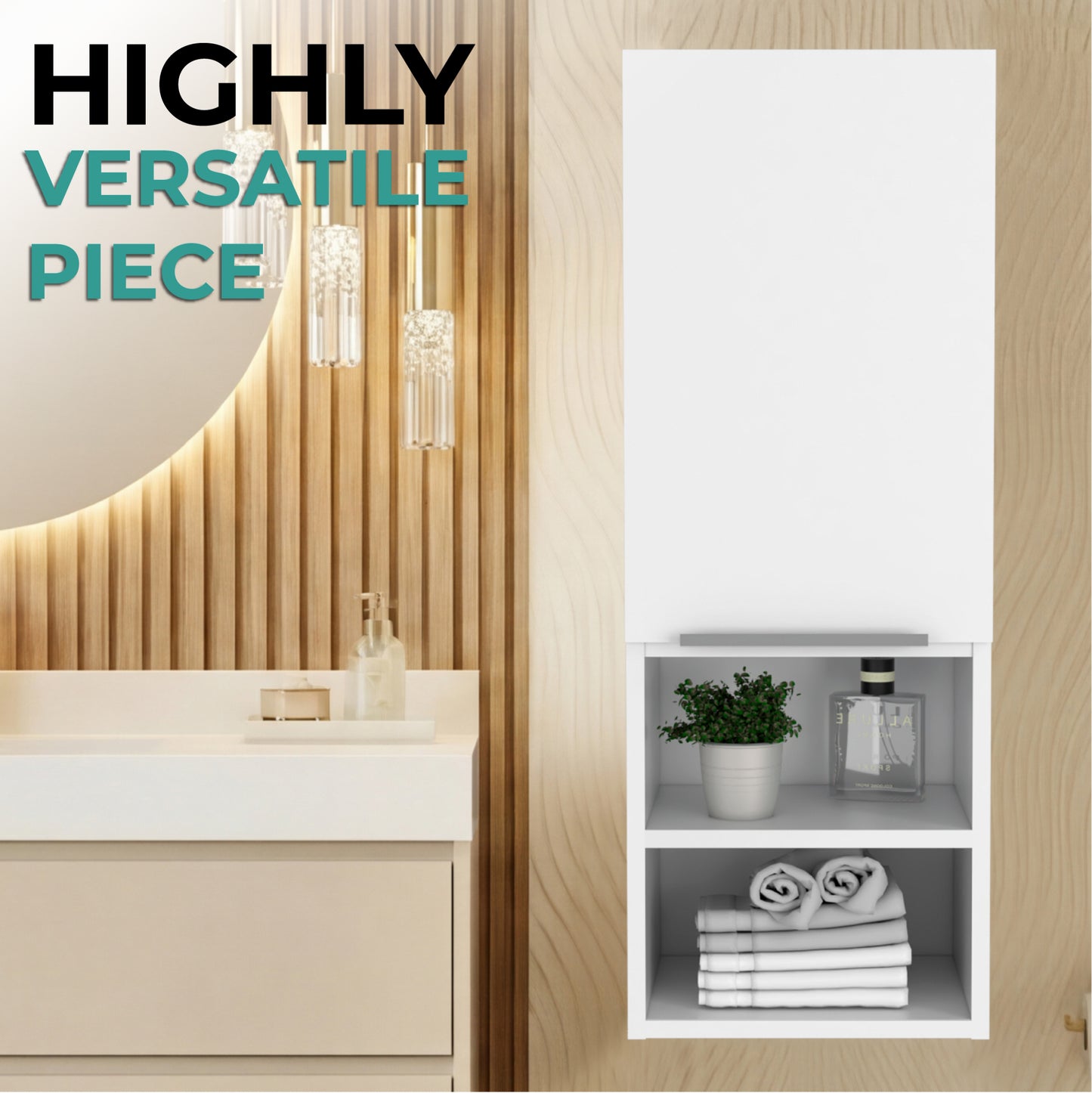Mila Bathroom Cabinet with Single-Door Compartment, Two Interior Shelves, Dual External Open Shelves and Space-Saving Wall Design for Organized Storage, Daily Essentials Access and Modern Bathroom Convenience