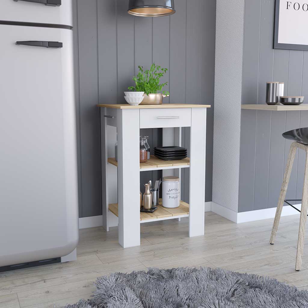 Cala Kitchen Island 23, Two Shelves, Two Drawers