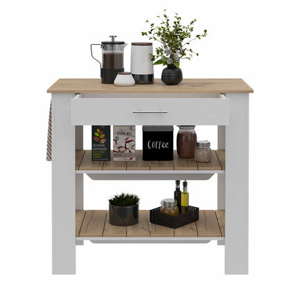 Cala Kitchen Island 40, Two Shelves, One Drawer, Four Legs