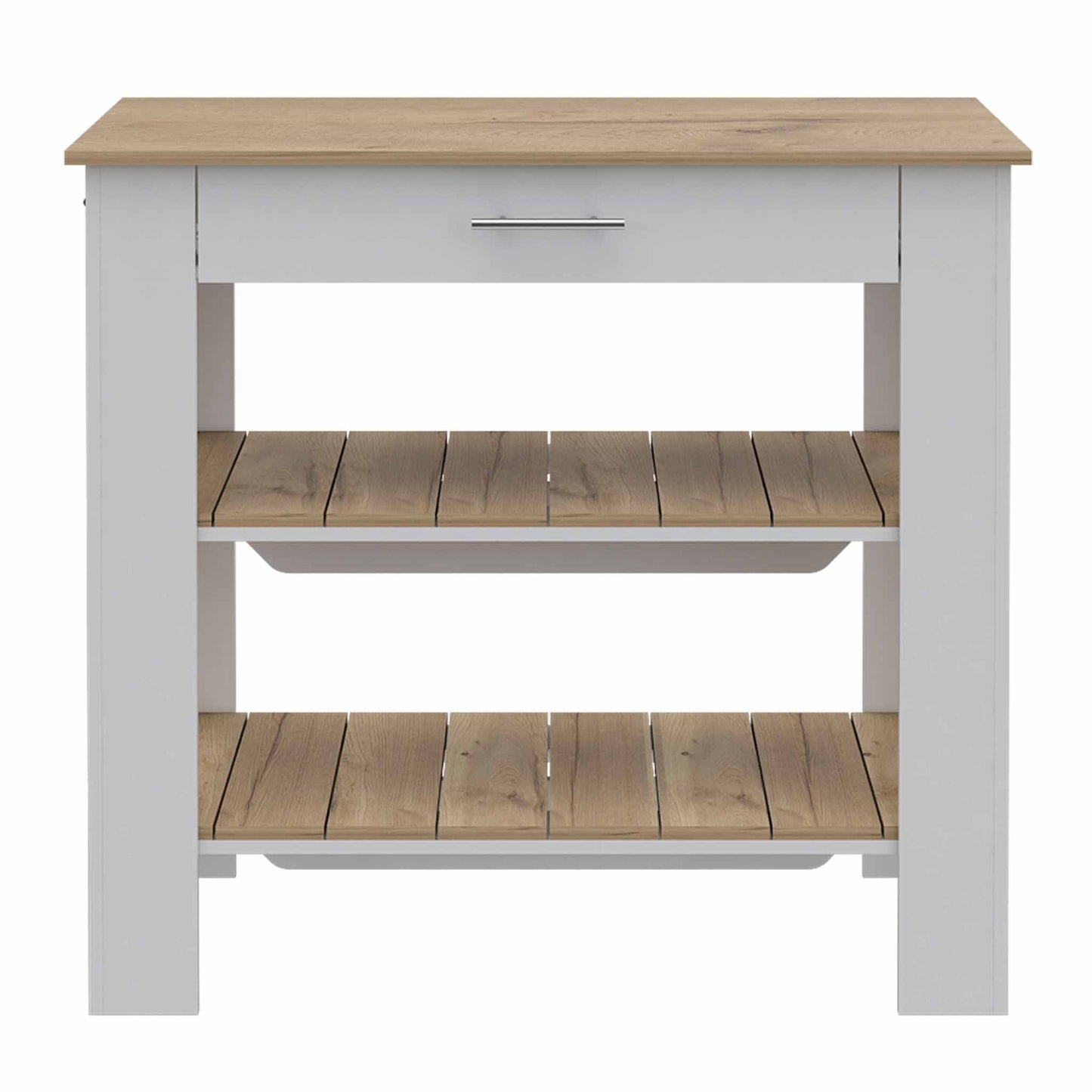 Cala Kitchen Island 40, Two Shelves, One Drawer, Four Legs