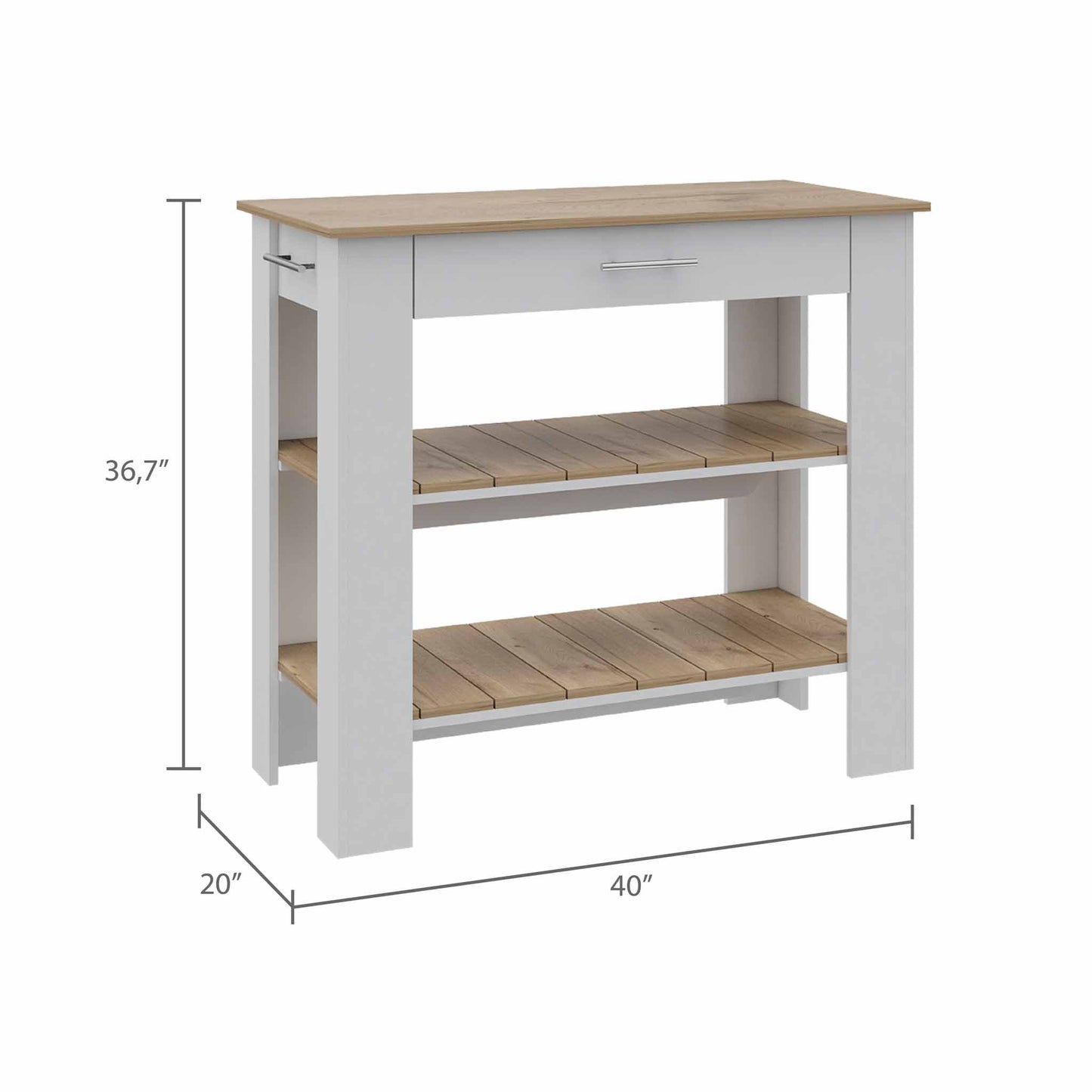 Cala Kitchen Island 40, Two Shelves, One Drawer, Four Legs