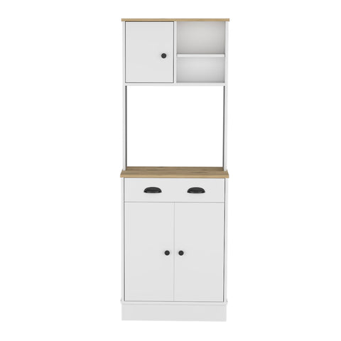 Albany Kitchen Pantry with 3-Doors Cabinet and Drawer, White / Macadamia Finish