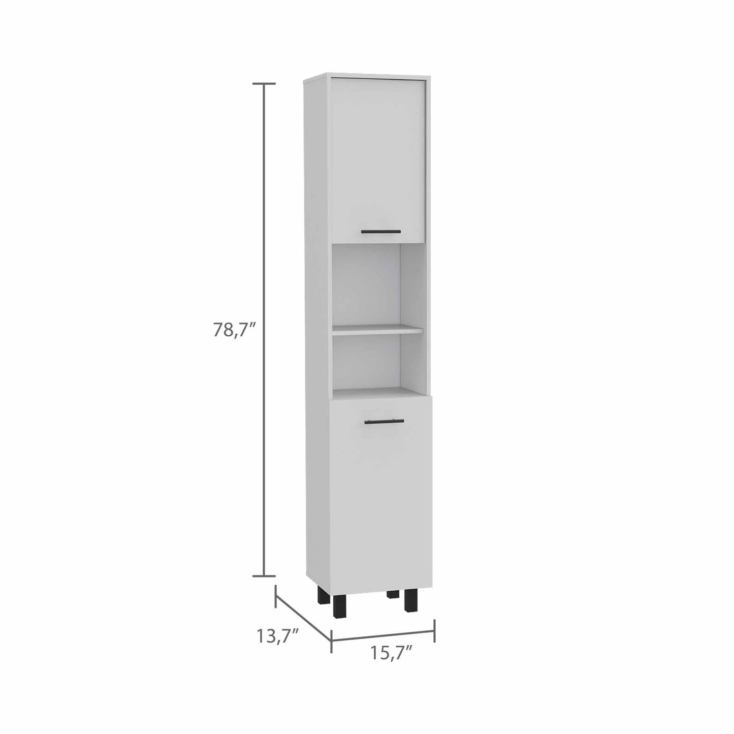 Hobart Pantry, Four Legs, Three Interior Shelves, Two Shelves, Two Cabinets