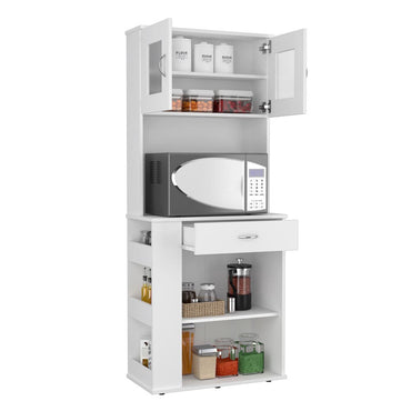 Capienza Pantry Cabinet, Two Shelves, Double Door, One Drawer, Three Side Shelves