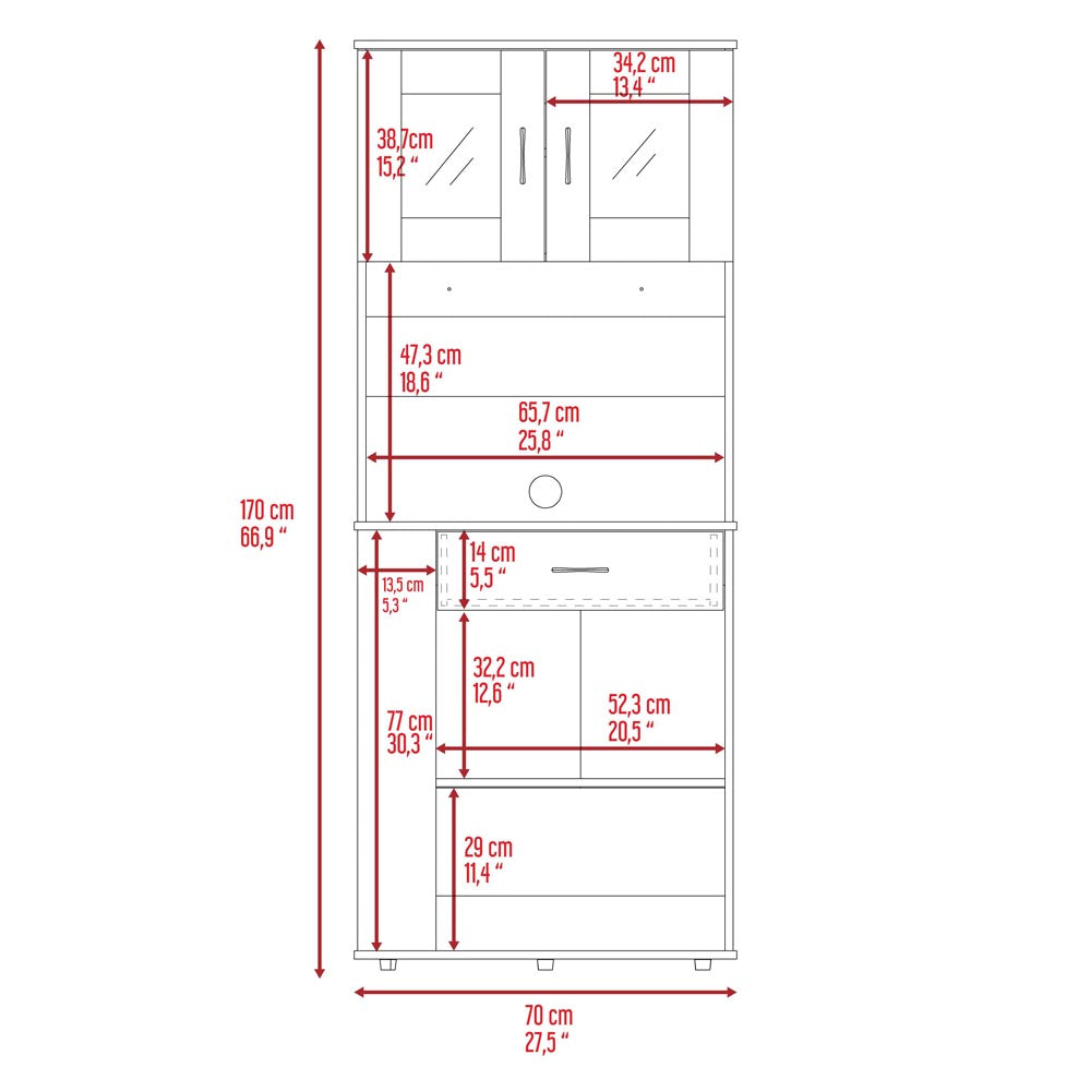 Capienza Pantry Cabinet, Two Shelves, Double Door, One Drawer, Three Side Shelves