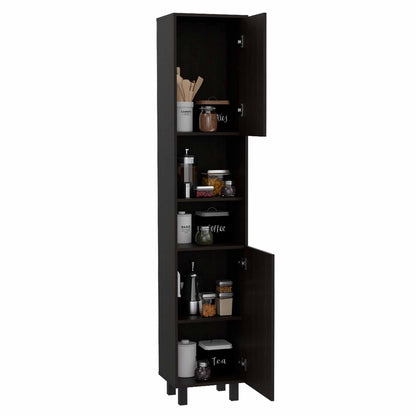 Hobart Pantry, Four Legs, Three Interior Shelves, Two Shelves, Two Cabinets