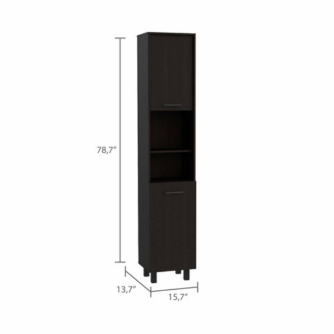 Hobart Pantry, Four Legs, Three Interior Shelves, Two Shelves, Two Cabinets