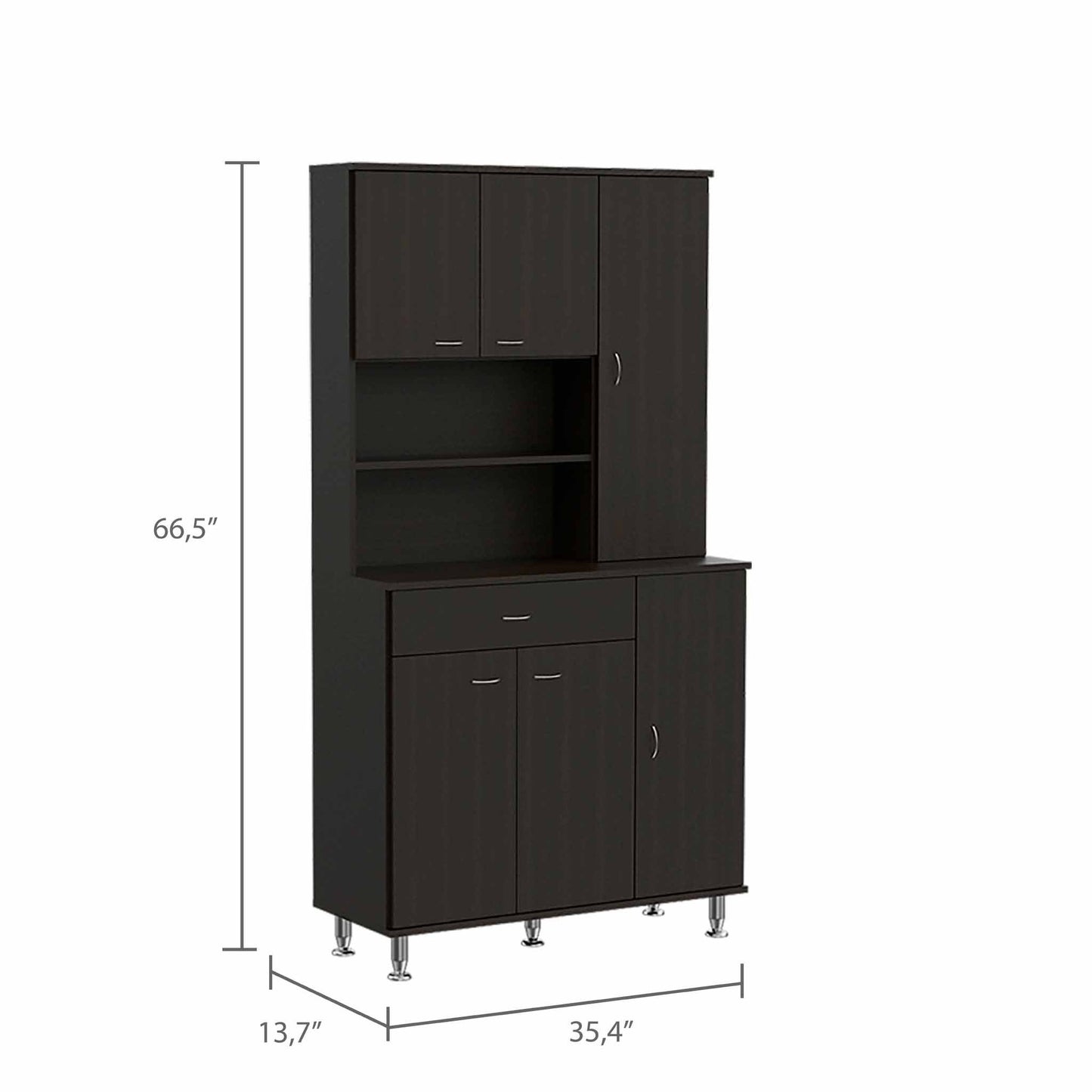Della 90 Pantry Double Door Cabinet, Five Legs, One Drawer