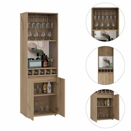 Prana Bar Cabinet, Two Shelves, Five Wine Cubbies, Double Door