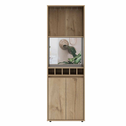 Prana Bar Cabinet, Two Shelves, Five Wine Cubbies, Double Door