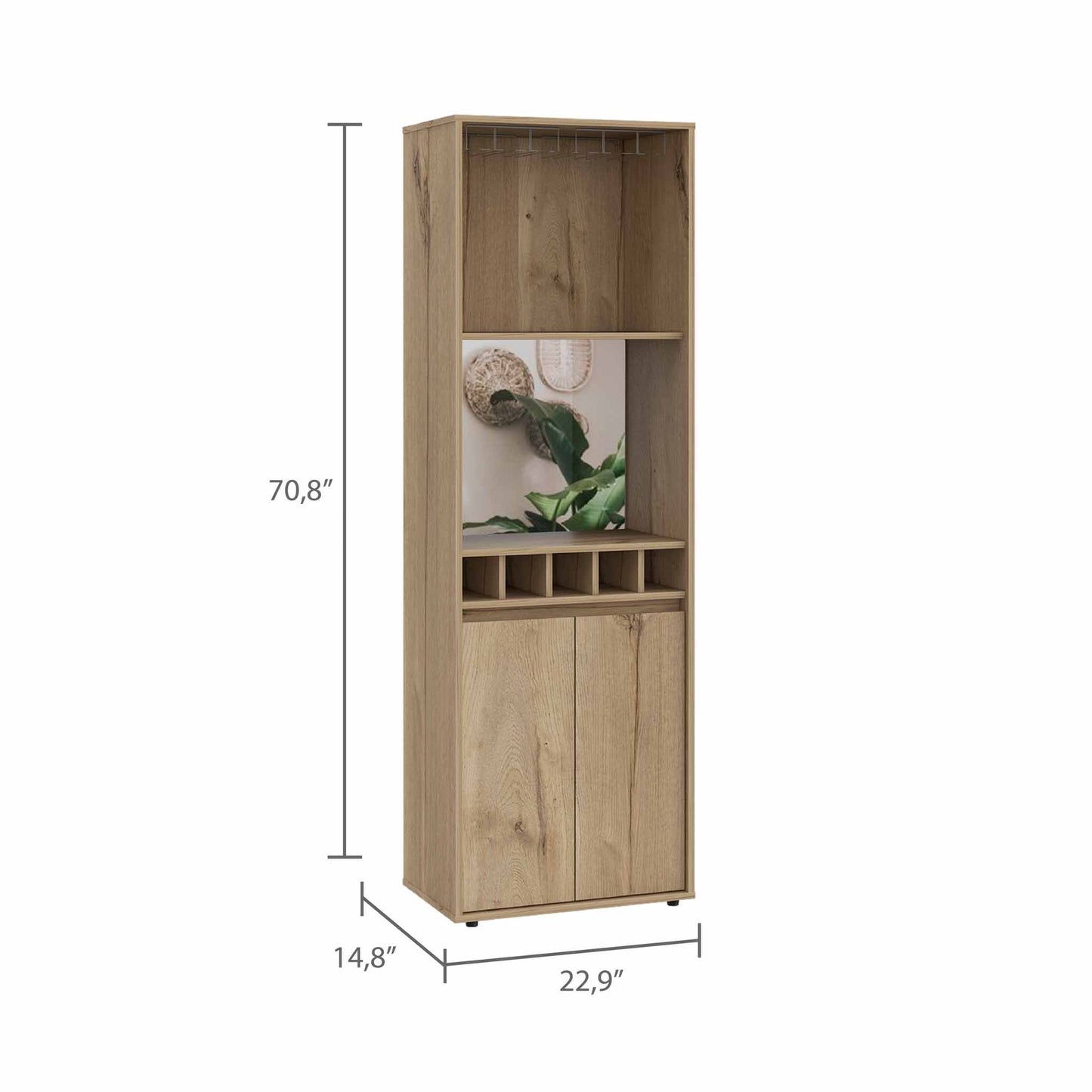 Prana Bar Cabinet, Two Shelves, Five Wine Cubbies, Double Door