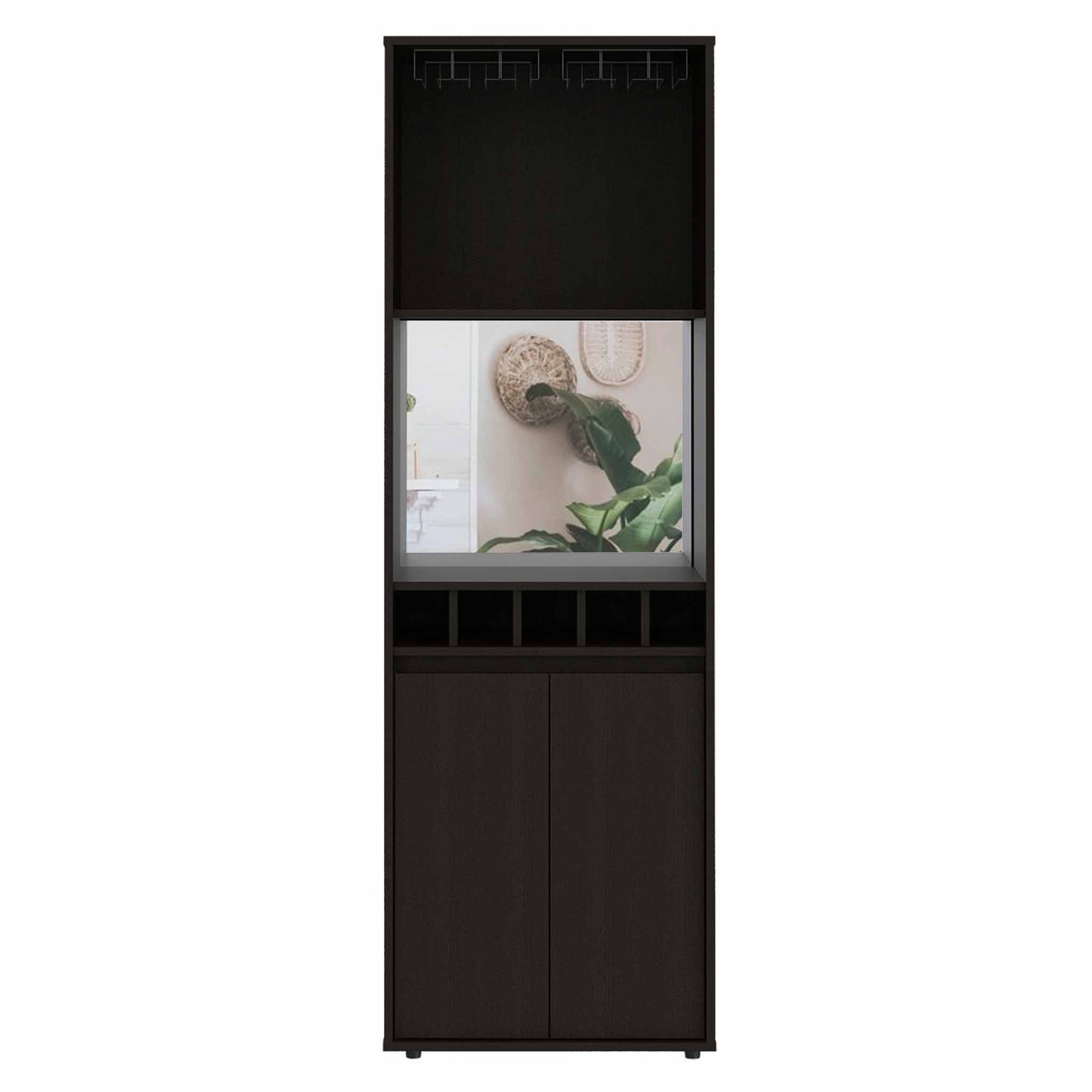 Prana Bar Cabinet, Two Shelves, Five Wine Cubbies, Double Door