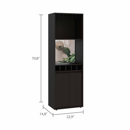 Prana Bar Cabinet, Two Shelves, Five Wine Cubbies, Double Door