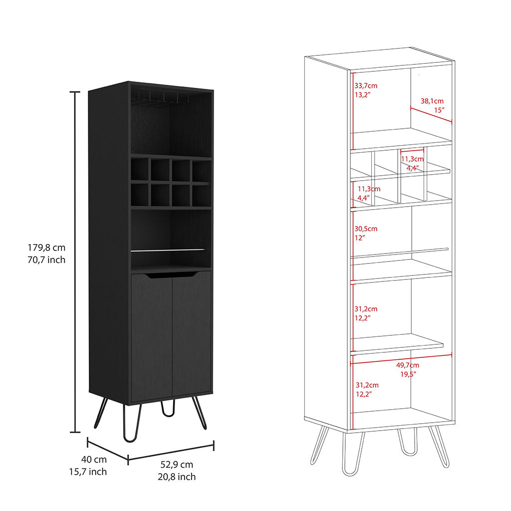 Manhattan L Bar Cabinet, Eight Wine Cubbies, Two Cabinets With Single Door