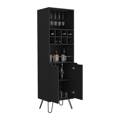 Manhattan L Bar Cabinet, Eight Wine Cubbies, Two Cabinets With Single Door