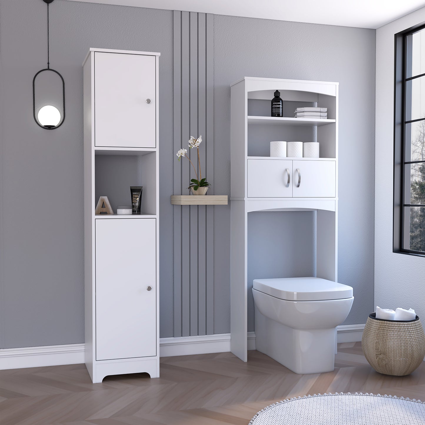 Oakland 2 Piece Bathroom Set, Linen Cabinet + Over The Toilet Cabinet