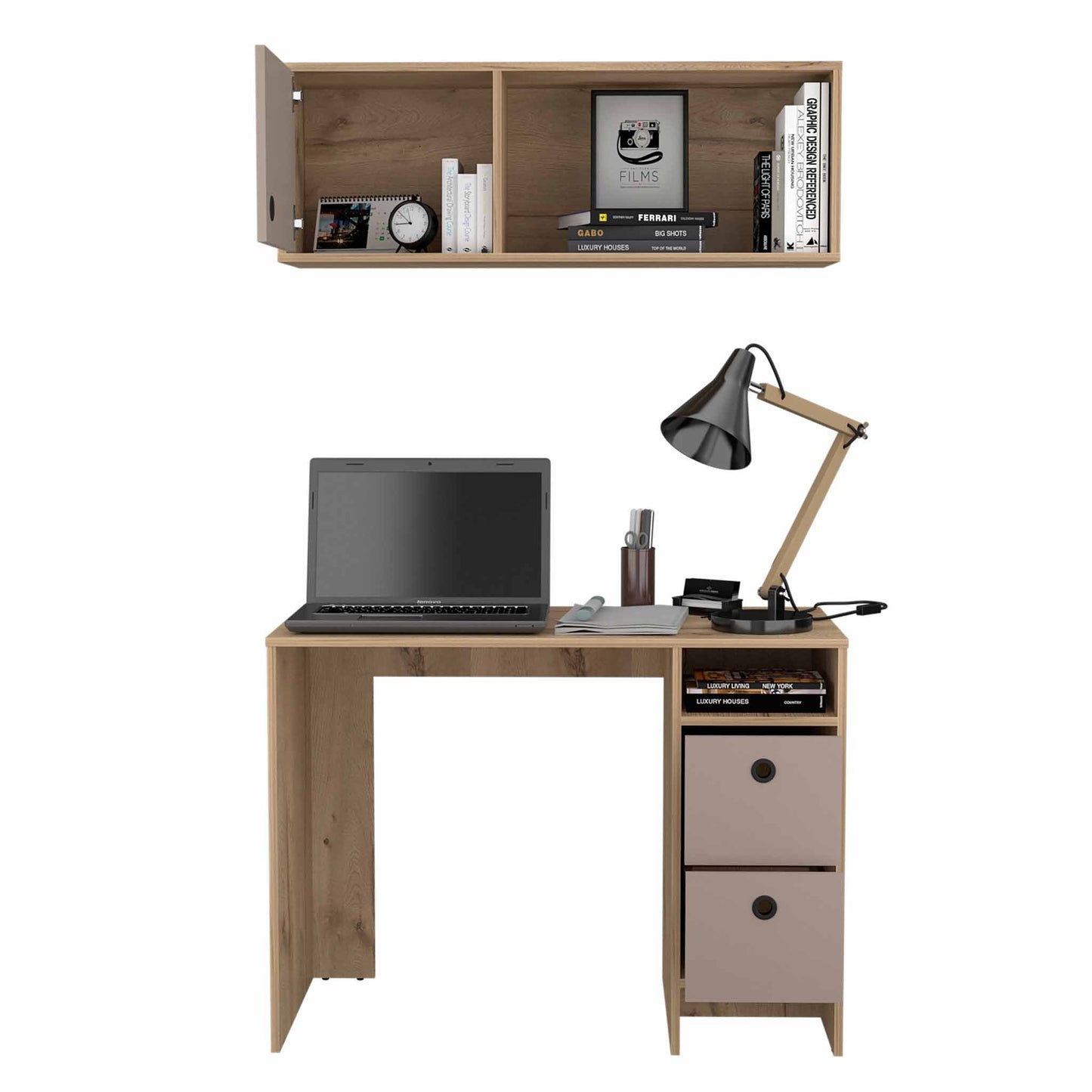 Khali Office Set, Two Shelves, Two Drawers, Wall Cabinet, Single Door Cabinet