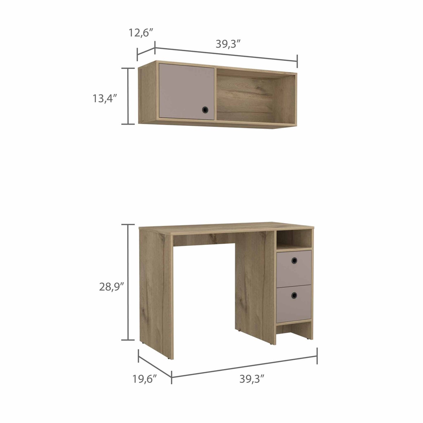 Khali Office Set, Two Shelves, Two Drawers, Wall Cabinet, Single Door Cabinet