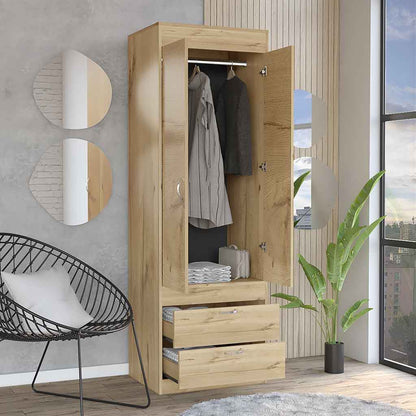 Lisboa Armoire, Rod, Double Door, Two Drawers, Metal Handles