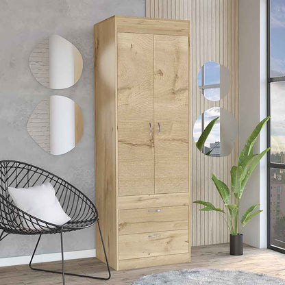 Lisboa Armoire, Rod, Double Door, Two Drawers, Metal Handles