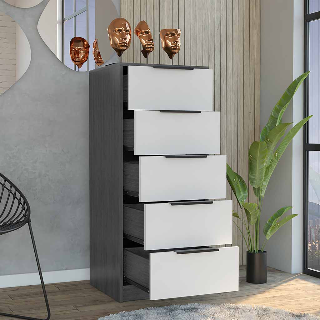clothing dresser 5-Drawer Dresser with Hanging Rack, USB Charging Station, LED Lights & Lockable Wheels, Multi-Functional Storage for Bedroom