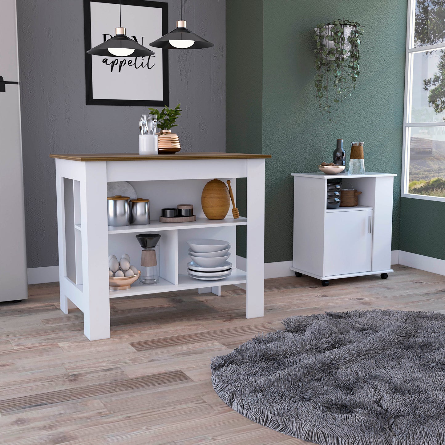 Oslo 2 Piece Kitchen Set, Kicthen Island + Kitchen Cart