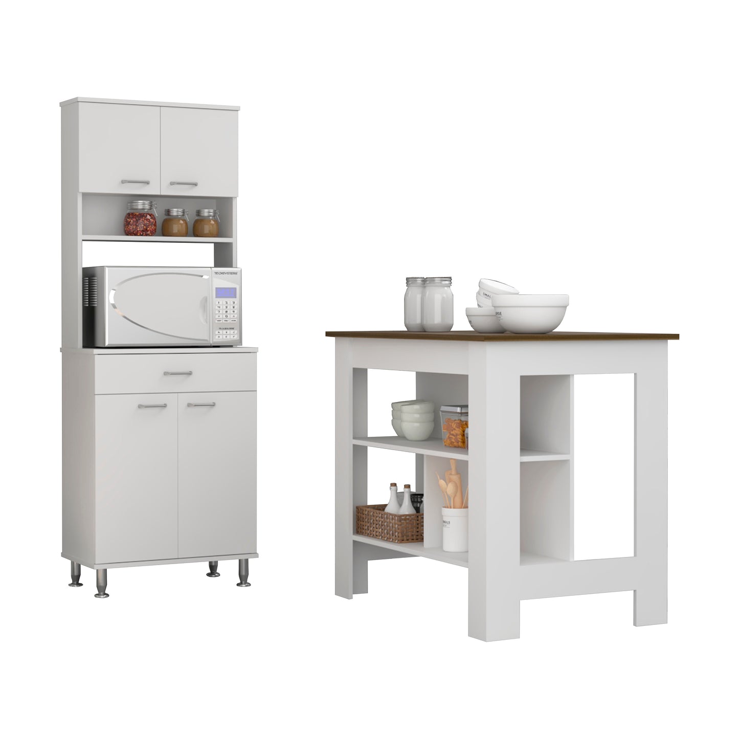 Cala 2 Piece Kitchen Set, Kitchen Island + Kitchen Pantry