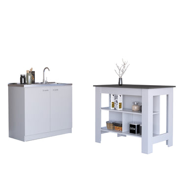 Phoenix 2 Piece Kitchen Set, Cala Kitchen Island + Napoles Utility Sink