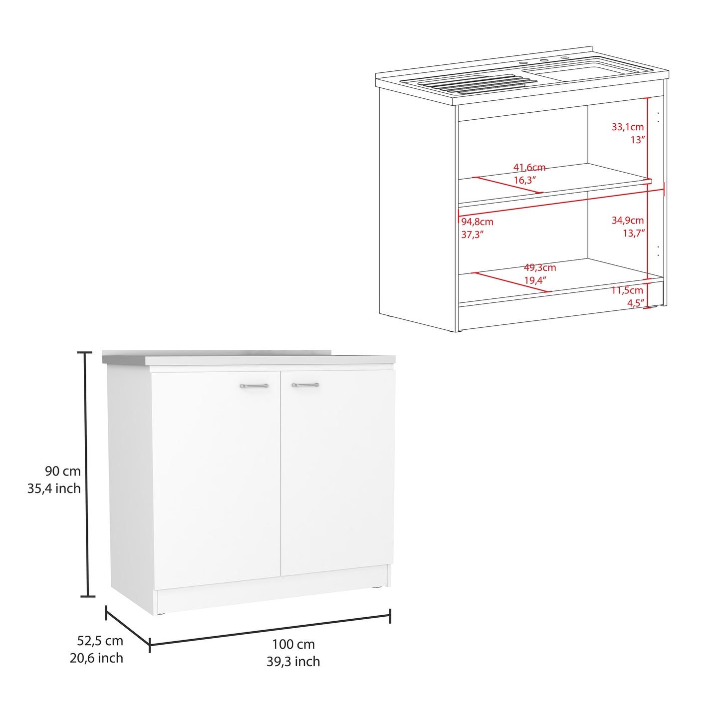 Phoenix 2 Piece Kitchen Set, Cala Kitchen Island + Napoles Utility Sink