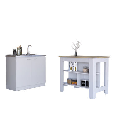 Phoenix 2 Piece Kitchen Set, Cala Kitchen Island + Napoles Utility Sink