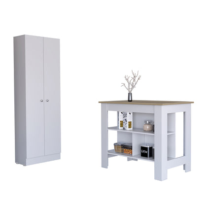 Charlotte 2 Piece Kitchen Set, Kitchen Island + Kitchen Pantry