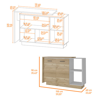 Memphis 2 Piece Kitchen Set, Sicilia Kitchen Island + Napoles Utility Sink