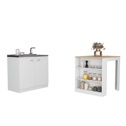 Covelo 2 Piece Kitchen Set, White / Light Oak