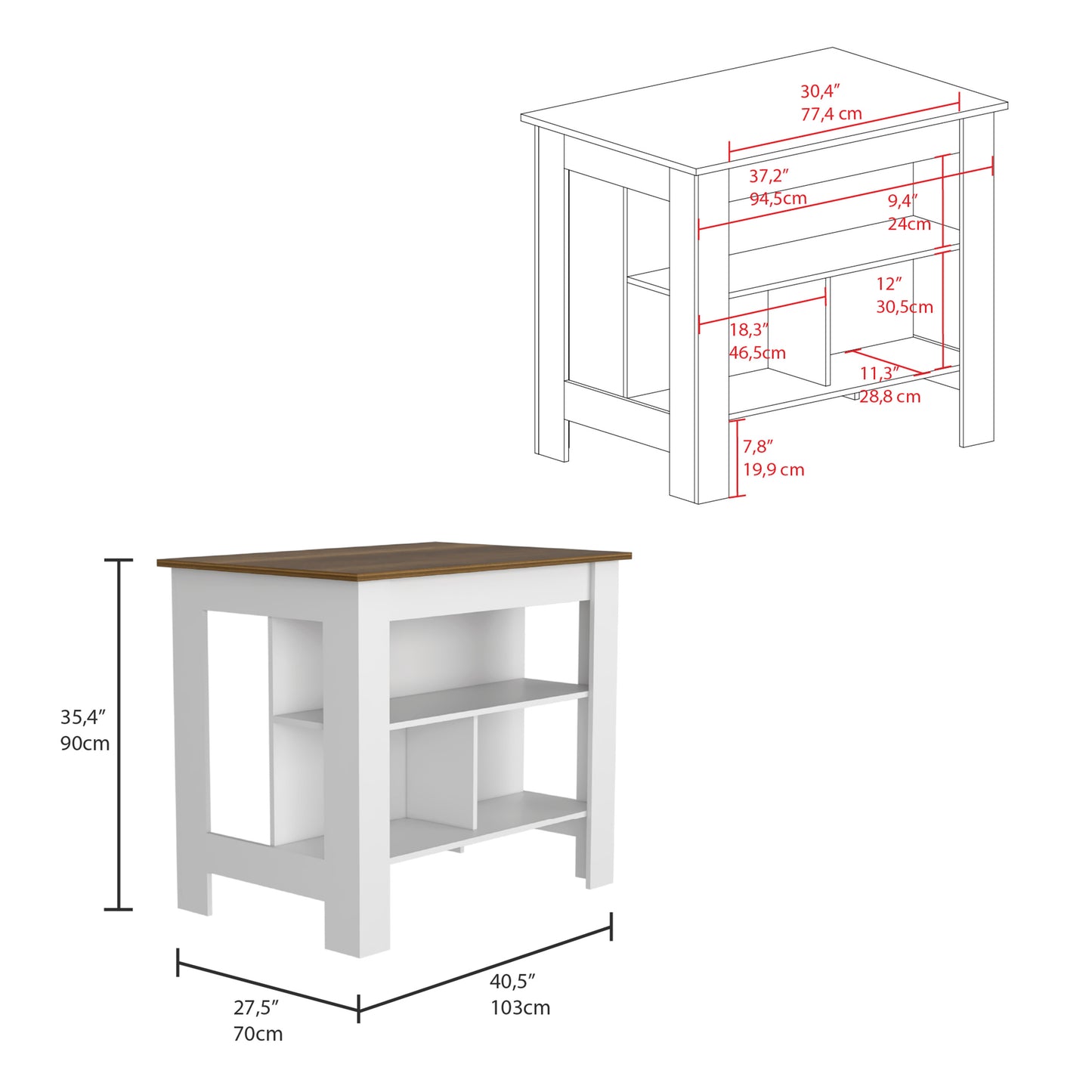 Phoenix 2 Piece Kitchen Set, Cala Kitchen Island + Napoles Utility Sink